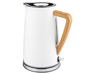 FLORINA Botti Nelly Hervidor de Agua Eléctrico Ultra Rápido, Inalámbrico sin Cable, Diseño Nórdico, 1,7 L, Asa Efecto Madera, Apagado Automático, Crema, 2150W (6C5405)