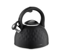 FLORINA Diamond Tetera con Silbato 2,5 L, Diseño Moderno, Hervidor de Agua Acero Inoxidable, Inducción, Vitrocerámica, Todo Tipo de Cocinas, Negra