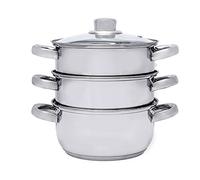 Florina DIVAPORE Juego de Vaporera de 4 Piezas I Vaporera de Acero Inoxidable de 3 Niveles I Olla y 2 Vaporeras con Tapa de Vidrio I Vaporera de Cocción I Inducción, Gas y Eléctrica