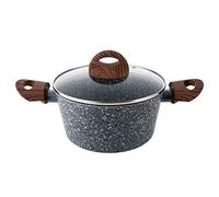 FLORINA Granite Cazuela Alta Inducción 28cm, 6,1 Litros, Aluminio, Tapa de Cristal 3 Capas Antiadherente Granito sin PFOA Asas Imitación Madera Apta todas Cocinas Vitrocerámica Eléctrica, Gas (1P0162)