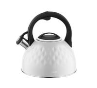 FLORINA Hervidor de Té DIAMANTE (2,5 L) | Acero Inoxidable Con Mango de Silicona | Para Estufa de Inducción, Gas y Eléctrica | Color: Blanca