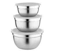 Florina Juego de Boles de Acero Inoxidable con Tapa (Set de 3) I Tamaños: 14, 16, 18 cm I Bol para Mezclar con Tapa Hermética I Apto para Lavavajillas I Ideal para Hornear, Cocinar I Plata