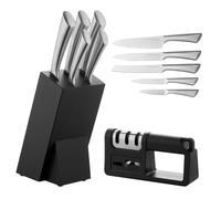 FLORINA Juego de Cuchillos de Cocina con Bloque, Afilador PERFECT STEEL I Acero Inoxidable I Cuchillo de Cocinero, Cuchillo Universal, Cuchillo de Pan, Cuchillo de Verduras, Cuchillo de Carne