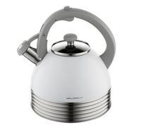 FLORINA LINO Tetera (2,9 L) de Acero Inoxidable Silbadora Con Mango Soft-Touch y Silbato Desactivable Con Botón - Hervidor para Cocina de Inducción, Gas y Eléctrica - Color: Blanco