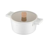FLORINA Nube cacerola de aluminio | 20 cm | 2,8 l | Apta para inducción | Recubrimiento cerámico resistente a arañazos | Asa suave al tacto con aspecto de madera | Tapa de cristal resistente al calor