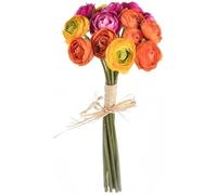 FloristryWarehouse Ramo de ranúnculos Artificiales, 14 Flores pequeñas, Color Naranja, Amarillo y Rosa Cereza, 27 cm