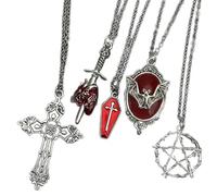 Florisync Collar gótico de ataúd de murciélago con colgantes de estrella ajustable de acero inoxidable, joyería punk para estilos vanguardistas, collar gótico ajustable de acero inoxidable