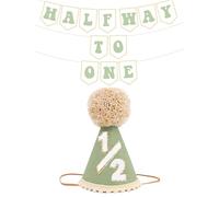 Floruvia 1/2 Sombrero de Cumpleaños - Decoraciones de Medio cumpleaños para niños y niñas, Sombrero y Banner preensamblados para Seis Meses