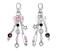 Floruvia 2Pcs Conjunto de Llavero Y2K, Colgante de Flor Estrella Pastel Medusa para Mujeres, Bolsa Decorativa en Tono Dorado con Purpurina Accesorios Retro 2000s para Mochila y Bolso Regalo