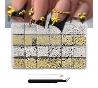 Floruvia 3D Stern Nail Charms Set, Juego de Encantos para Uñas de Oro y Plata, Accesorios de Arte de Uñas con Pinzas y Lápiz de Cera para Manicura DIY