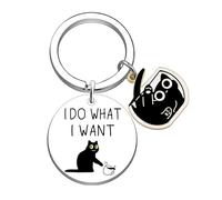 Floruvia Llavero de Gato Divertido para Mujeres, Regalo de Gato Negro para Amantes de los Gatos, Llavero 'Hago lo Que Quiero', Regalo Ideal para Mujeres en cumpleaños (Negro)
