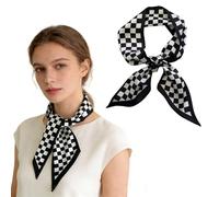 Floruvia Versátil pañuelo para mujer 1 pieza, ligero envoltorio para cabello, cuello y bolsa, suave pañuelo de moda para uso diario y viajes (Blanco y negro a cuadros)