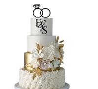 Floruvia Wedding Cake Topper Anillo de Diamante Topper de Tarta con 26 Letras Personalizables Iniciales de la Novia y el Novio Letrero(Negro)