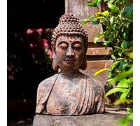 Floryden Estatua de Buda para el hogar, estatuas de busto de Buda meditando, estatua de cabeza de Buda espiritual rústica, acabado óxido de bronce antiguo natural, magnesia de 16.2 pulgadas de alto