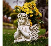 Floryden Macetas de Estatua de jardín con diseño de Busto de ángel Rezando, macetas de alas de ángel para Patio, césped, Arte de Patio, decoración de Tumba de Cementerio, Resina clásica Antigua, 8.25