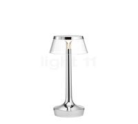 Flos Bon Jour Unplugged, lámpara recargable LED, cuerpo cromo brillo/corona transparente , artículo en fin de serie