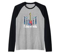 Floss Rock and Roll Dentista Oficina Dental Humor Música Camiseta Manga Raglan