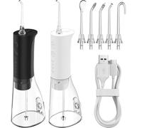 Flosser de agua portátil con tecnología de arranque suave de 3 segundos, depósito de agua de 300 ml y batería de 2500 mAh, control de 2 botones para encías sensibles, repuesto de hilo dental