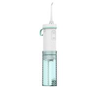 Flosser de agua retráctil y portátil con regulación de presión de 8 niveles, depósito de agua extraíble y operación de 2 botones.