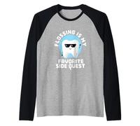 Flossing Side Quest Dentista Dental Pixel Art Gamer Camiseta Manga Raglan