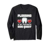 Flossing Side Quest Dentista Dental Pixel Art Gamer Manga Larga