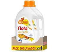 FLOTA MARSELLA | Detergente Líquido Quitamanchas incluso en Agua Fría para Lavadora | Ropa Blanca y de Color | Formato Familiar 2x100 Lavados