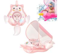 Flotador de natación para bebé recién Nacido de 3 a 12 Meses, Anillo Inflable de Unicornio Rosa con Asiento de toldo para el Sol, Cola Antideslizante, Anillo de natación Flotante para bebés y niños