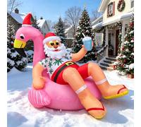 Flotador de piscina hawaiano de Papá Noel hawaiano de 8.2 pies, inflables de Navidad, decoraciones de patio de Papá Noel con luces LED integradas para fiestas, jardín, césped, decoración de Navidad