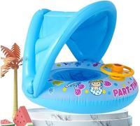 Flotador hinchable para bebé con toldo para niños de hasta 15 kg, capota desmontable, volante giratorio con claxon, ayuda de natación para piscina y playa