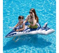 Flotador inflable para piscina con pistola de agua, camuflaje digital azul, opciones de jinete individual y doble para niños y familia (grande-padre-ment)