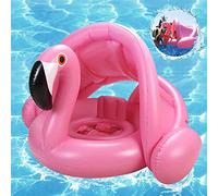 Flotadora para Bebés, Flamenco Bebé Flotador de Seguridad, Flotador para Bebé con Sombrilla, Flotador para Bebé con Asiento, Ajustable Barco Anillo de Natación, Protección UV