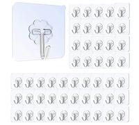 FLOTRUTE 50 Piezas Ganchos Adhesivos, Transparente Impermeable Ganchos de Pared Adhesivo, Sin Clavo Agujero Ganchos Transparentes Reutilizables sin Costuras para Colgador de Cocina Baño Puerta Techo