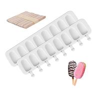 FLOTRUTE Moldes de Helado, Mini Moldes de Silicona para Hacer Helados Caseros 2 Piezas 8 Cavidades, con 50 Palos Caseros DIY