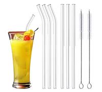 FLOTRUTE Pajitas de Cristal, 6 Piezas 10mm Pajitas de Vidrio Reutilizables con 2 Piezas Cepillos De Limpieza para cócteles, Ginebra, té, Jugo, Té de Burbujas