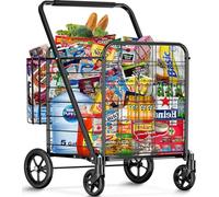 Flovel Carro de la Compra Plegable Jumbo - Capacidad 210 kg - Carrito de la Compra Heavy Duty con 4 Ruedas Giratorias 360° y Doble Cesta - Carrito Compra Plegable para Transportar Alimentos, Equipaje
