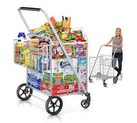 Flovel Carro de la Compra Plegable Jumbo - Capacidad 210 kg - Carrito de la Compra Plegable con 4 Ruedas Giratorias 360° y Doble Cesta - Carrito de Compras para Transportar Alimentos, Equipaje, Ropa