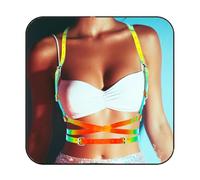 Flovel Cinturón de cuero de doble envoltura estilo vintage ajustable arnés para el cuerpo punk rock cadena corporal para mujer, dorado, talla única