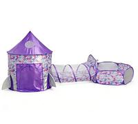 Floving 3 en 1 Kids Play Tienda Tunel de rastreo y Bola Hoyo Tienda de Playhouse Infantil con aro de Baloncesto, para Uso Interior y Exterior con Estuche portátil. (Rojo) (Sirena púrpura)