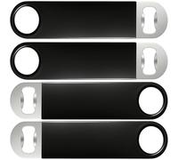 FLOW Barware Abridor de botellas, hoja de barra de 18 cm | Abridor de botellas de cerveza de acero recubierto de goma | Cuchillas de barra profesionales de doble versión | Paquete de 4 unidades negro