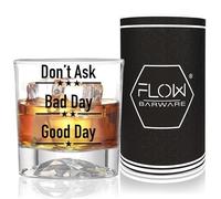 FLOW Barware Buen día, mal día, no preguntes, vaso de whisky, regalo divertido para los amantes del whisky, vaso, ron, ginebra