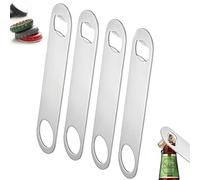 FLOW Barware Hoja de barra, abridor de botellas de acero de 18 cm, abrebotellas de corona resistente, abridor de botellas profesional de doble versión, 4 unidades, color plateado