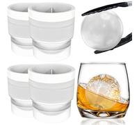 FLOW Barware Juego de 4 moldes redondos grandes de 6 cm para cubitos de hielo, apilables para congelador, moldes de esfera de hielo XL para whisky, cócteles y refrescos