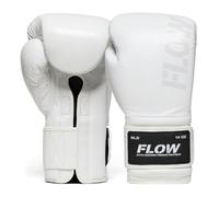 Flow Challenge Guantes de Boxeo de Cuero Genuino, Sparring y Entrenamiento, Muay Thai, Kickboxing, MMA, Artes Marciales, Hombres y Mujeres - Blanco - 12oz