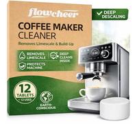 flowcheer Paquete de 12 pastillas limpiadoras y descalcificadoras para cafeteras Keurig, Nespresso, Jura, Breville, Ninja, limpiador de cafeteras de limpieza profunda y descalcificador para todas las