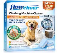 flowcheer Pastillas limpiadoras de lavadora, pestañas de limpieza de lavadora, tableta limpiadora de ropa, removedor de pelo de mascotas, extra formulado para dueños de mascotas, paquete de 24