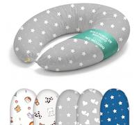 Flowen Funda Cojín Embarazo Gris Estrellas Blancas | Funda Extraíble Cojín en U | 100% Algodón Oeko-Tex Standard 100 | Cremallera | Hipoalergénica | Lavable a Máquina