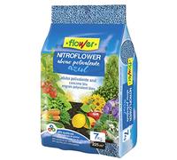 Flower - Abono Nitroflower Polivalente 7 kg Universal Azul, Granulado Complejo, Equilibrado NPK, Ideal para Horticultura y Jardinería, Fertilizante Nitrógeno, Corteza de Coco, Turba, 26.5x9x41.5 cm