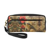 Flower and Bird Art - Bolsa de maquillaje de viaje para mujer, bolsa de maquillaje portátil para bolso, organizador de accesorios, Black, Talla única, Bolsa de maquillaje