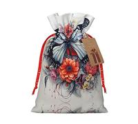 Flower And Butterfly - 1 bolsa de Navidad con cordón de 4.7 x 6.9 pulgadas, bolsa robusta para regalos y artículos esenciales de uso diario
