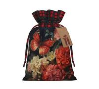 Flower And Butterfly - 1 bolsa de Navidad con cordón de 4.7 x 6.9 pulgadas, bolsa robusta para regalos y artículos esenciales de uso diario